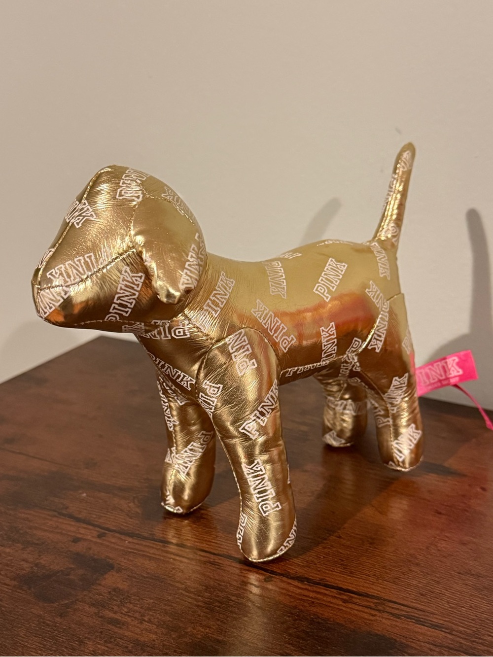 Victoria's Secret Gold Metallic PINK Dog Figurine